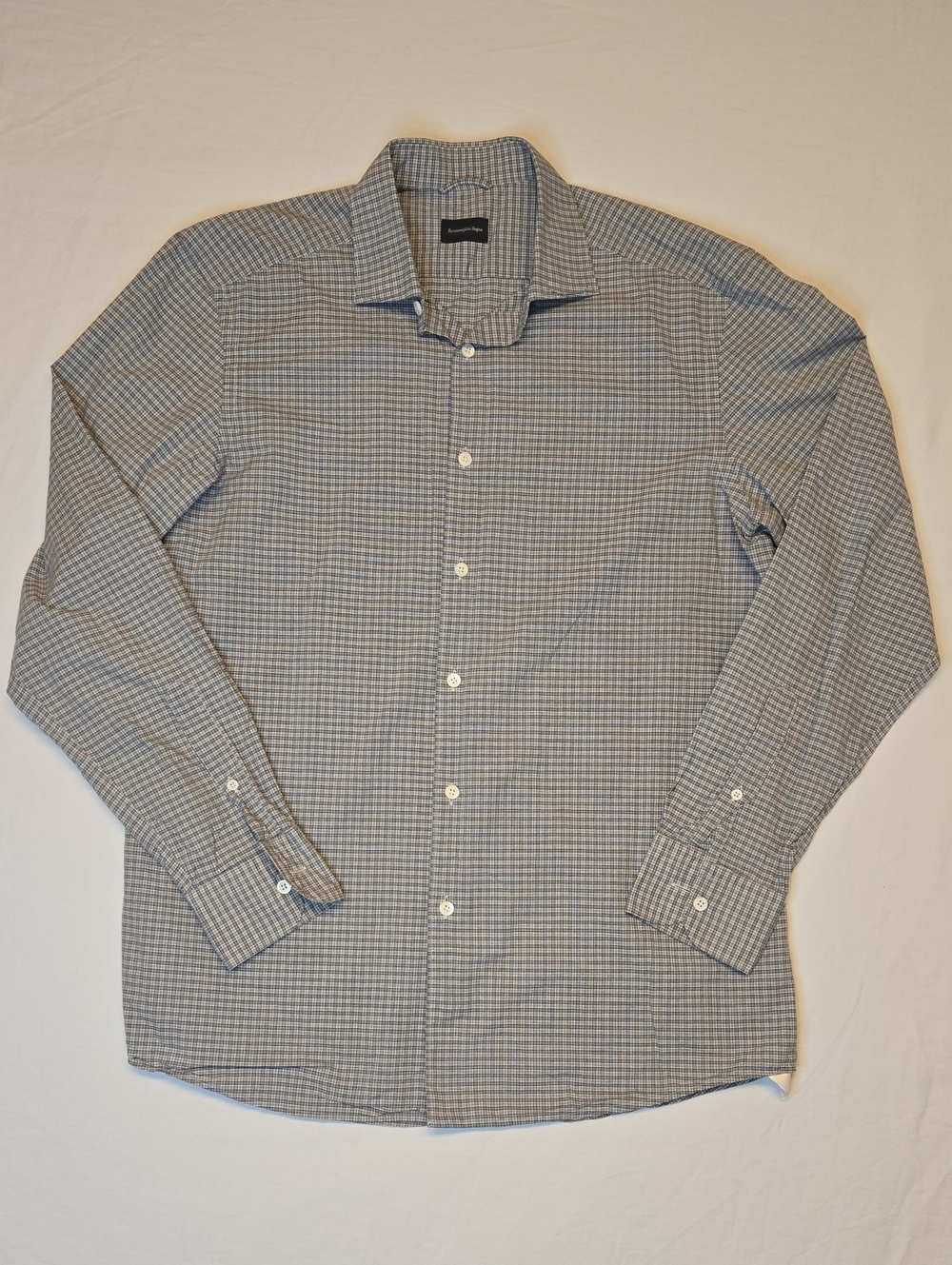 Ermenegildo Zegna Men's Gray & White Micro Check Button Down Dress Shirt